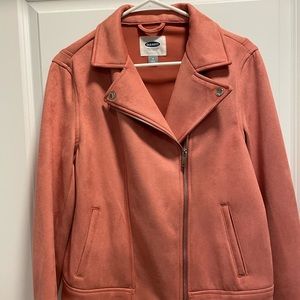 Old Navy Peach/ Salmon colors Moto Suede Jacket. Arm to Arm is 18 length is 25.